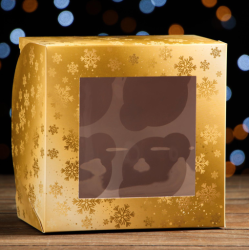 Изображение Коробка на 4 капкейка с окном "Новогодний градиент", 16 х 16 х 10